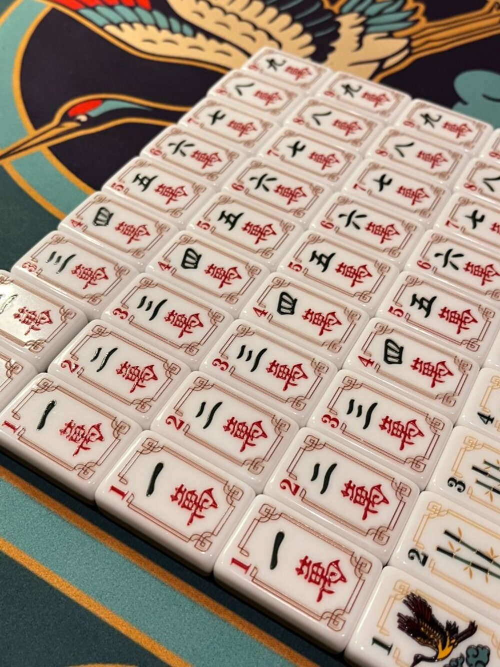 Designer Inspired American Mahjong Set - Tiles, Mat, Dice with Koi Cranes - Picture 15 of 17